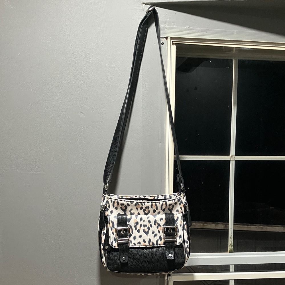 Leopard Print Shoulder Bag with Black Accents